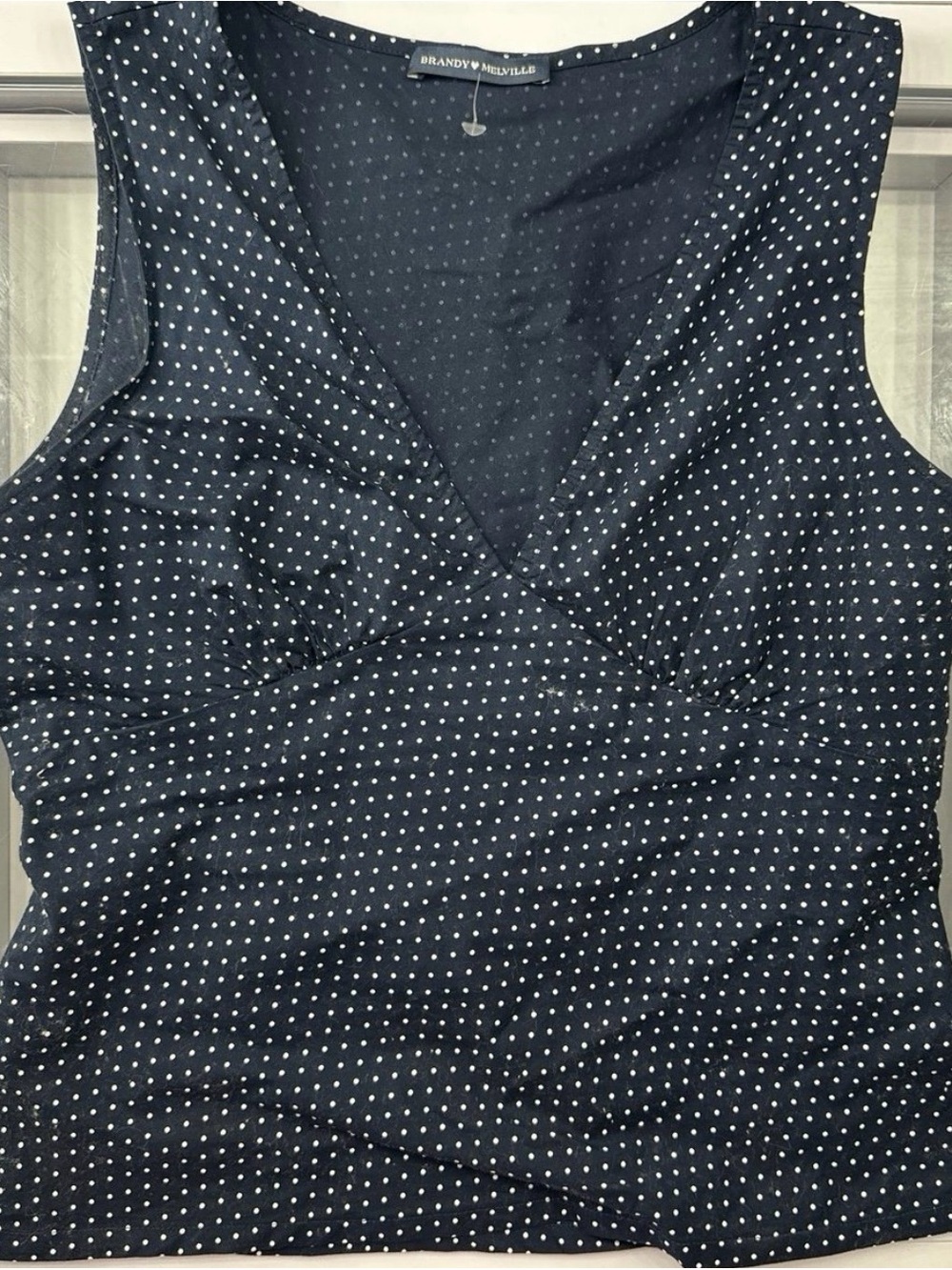 Brandy Melville Blue And White Polkadot Shirt (Ready To Ship)